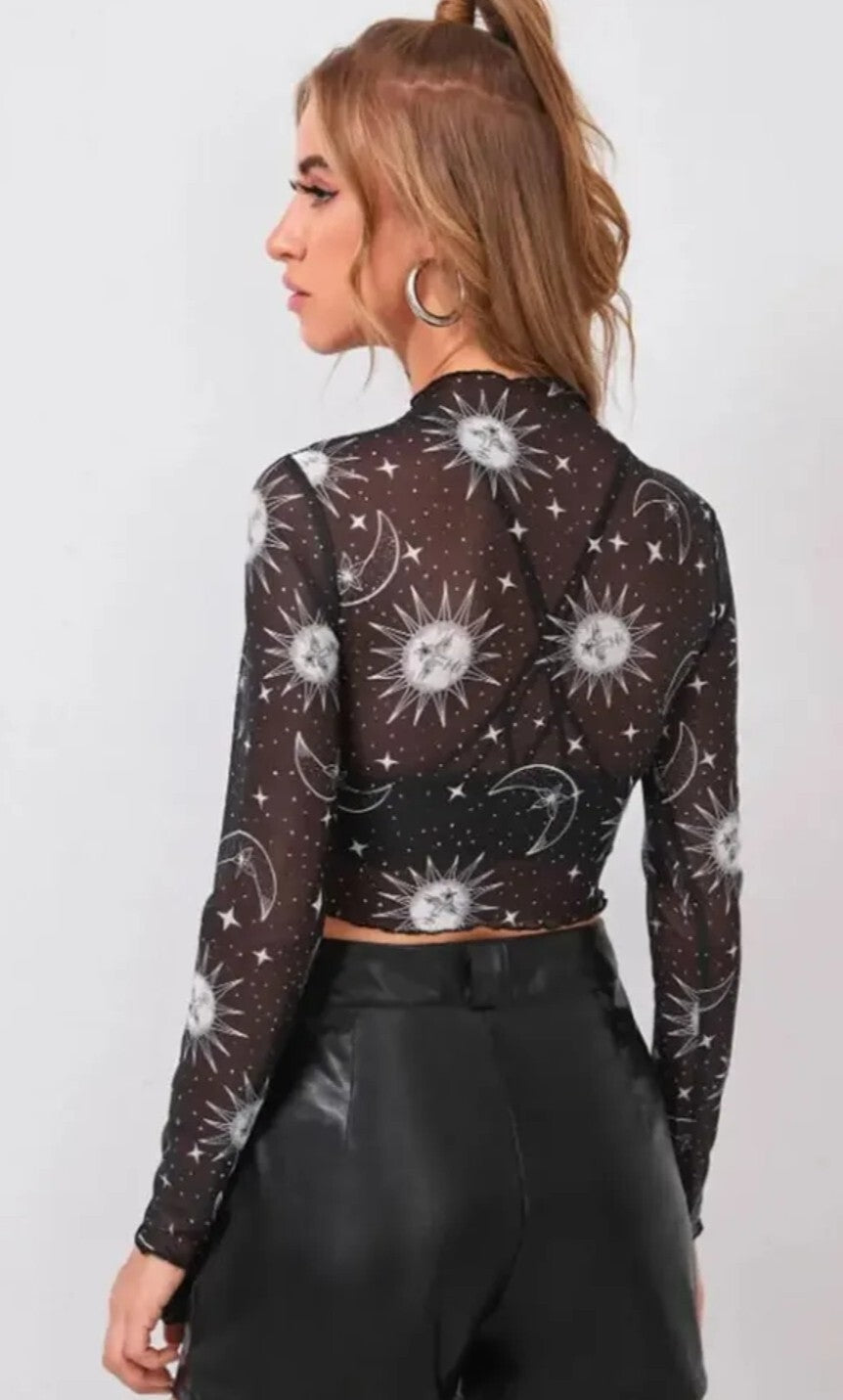 Sun And Moon Sheer Mesh Crop Top